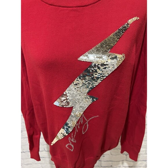 DKNY Womens Metallic Sequin Red Long Sleeve Cotton Sweater Size XL - Picture 3 of 7